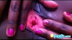 Play Hot ebony tree in red two-piece viewing her rap kitty-cat hole outs