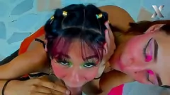 Redare Latina Babes Candy și Intense POV Showjob a lui Jasmin